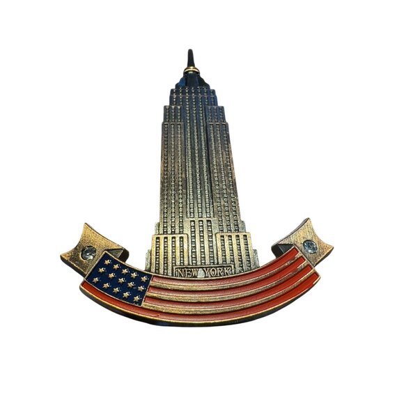 Empire State Building New York Souvenir With American Flag & Rhinestones - Picture 2 of 8